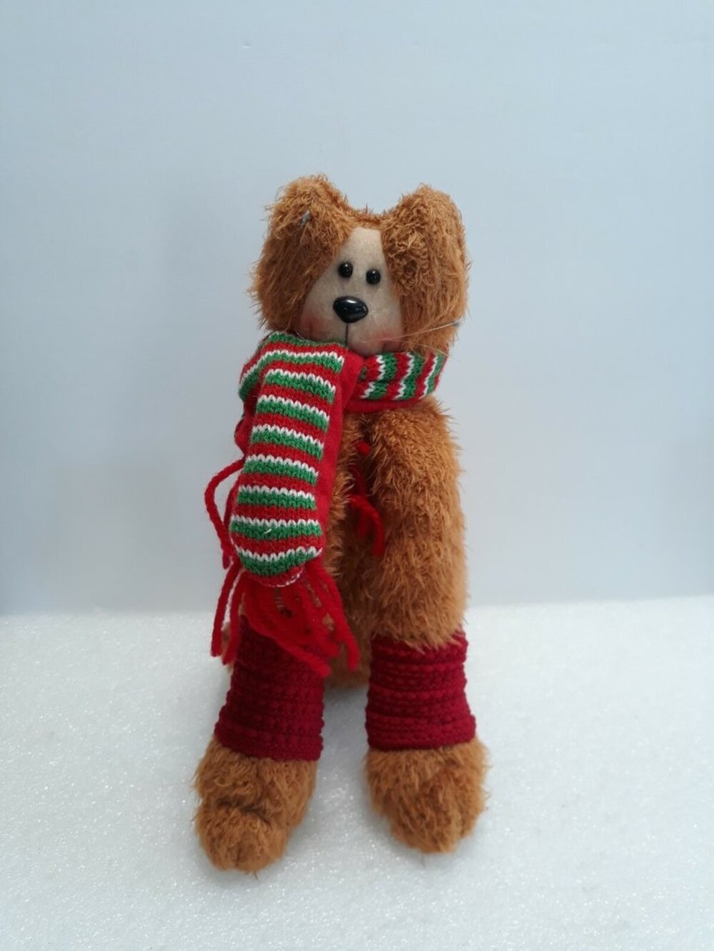 Cat Tan long front legs Plush Bob Evans red green white scarf 10"